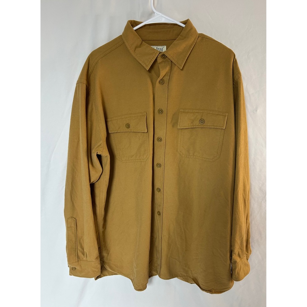 LL Bean Chamois Cloth Shirt Mens XL Regular Mustard Yellow Cotton Button Down